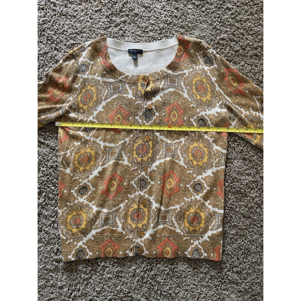 Talbots Petite Gold Metallic Paisley Cardigan Sweater Size M/P - Picture 6 of 8